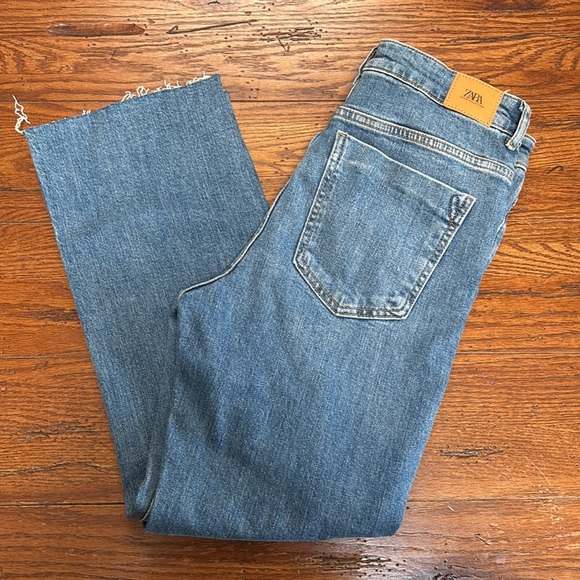 Zara Mid Rise Jeans Women’s Stretch Denim Raw Hem Mid Blue 6147/121/427 Size 10 - Picture 12 of 12